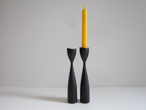 Danish Turned Wood Candle Holders by 20thCenturyGoods on Etsy