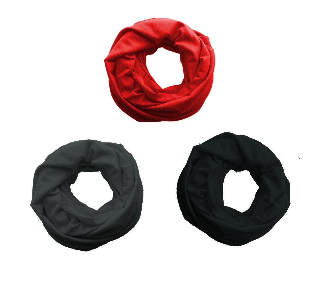 TODDLER Infinity Scarf, Kids Loop Jersey Scarf, 2-6 years old Baby circle scarf, black, charcoal gray, red - IskraAccessories