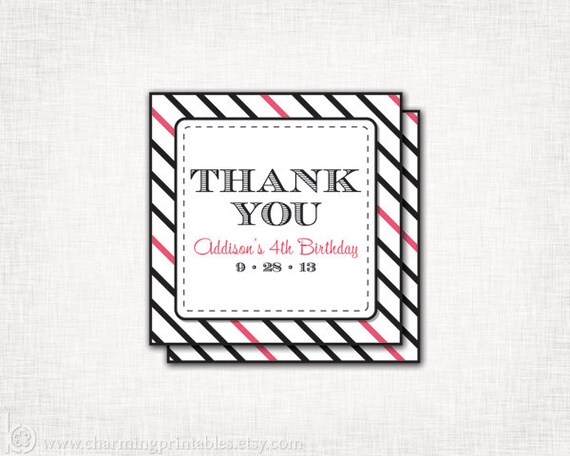 Favor Labels - Custom Colors, Fonts - PRINTABLE DIY Digital File Striped Thank You Tags - Stripe Pattern Collection Il_570xn