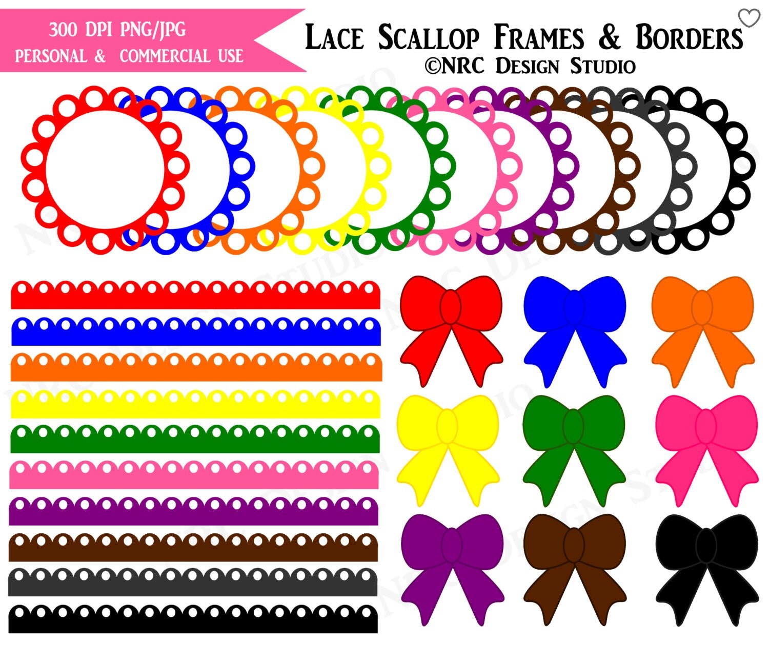 Scallops Clip Art - Lace Scallop Frames and Borders Clip Art - Digital Scallop Frames Bows Clipart Il_570xn