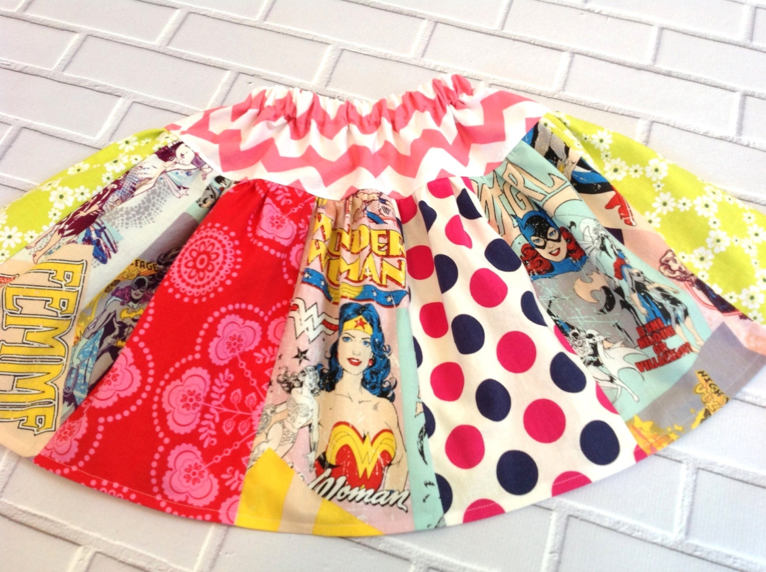Girls Superhero Skirt Batgirl Wonder Woman Skirt Pink Chevron Boutique Clothing By Lucky Lizzy's - LuckyLizzys