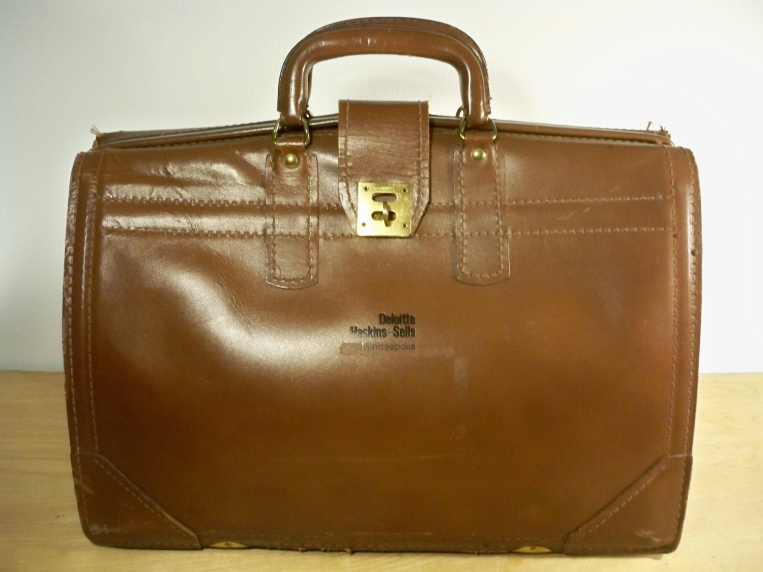 Vintage Brown Leather Lawyer's Briefcase Satchel by Joeymest
