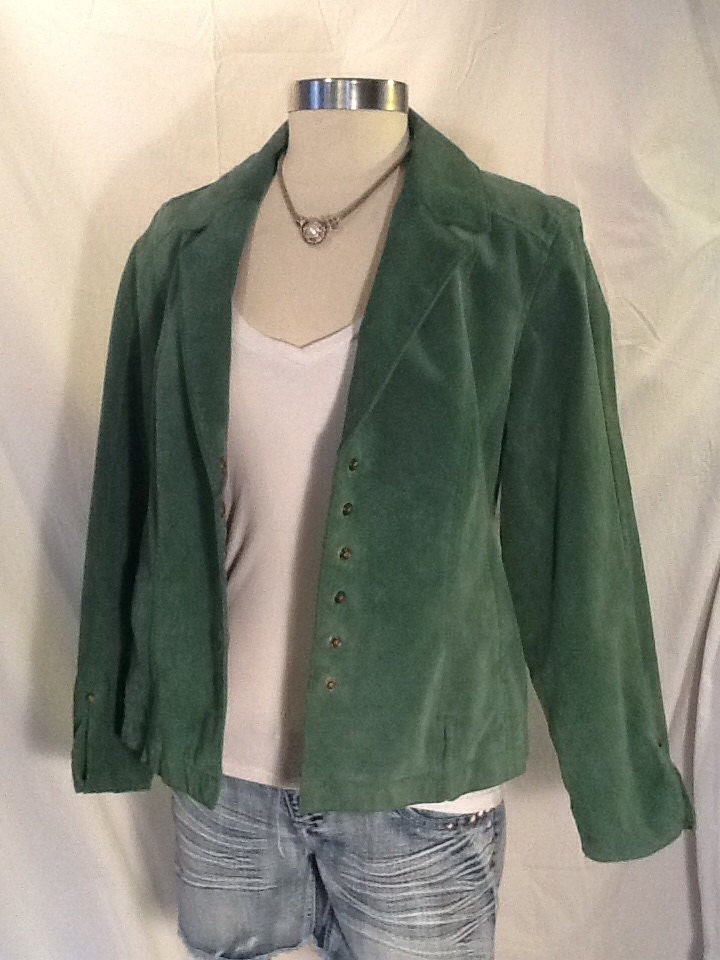 Vintage ladies green suede leather jacket Live a Little size medium