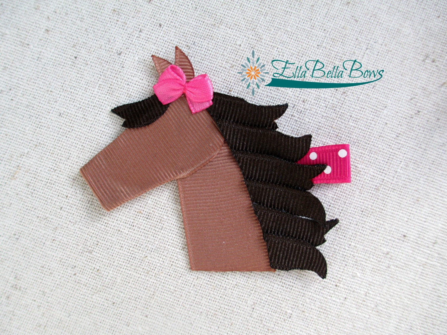 Horse Ribbon Sculpture Hair Clip Equestrian by EllaBellaBowsWI