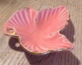 Vintage Pink and Gold Leaf Trinket Dish - Ashtray - 1950's - PackandAlleys