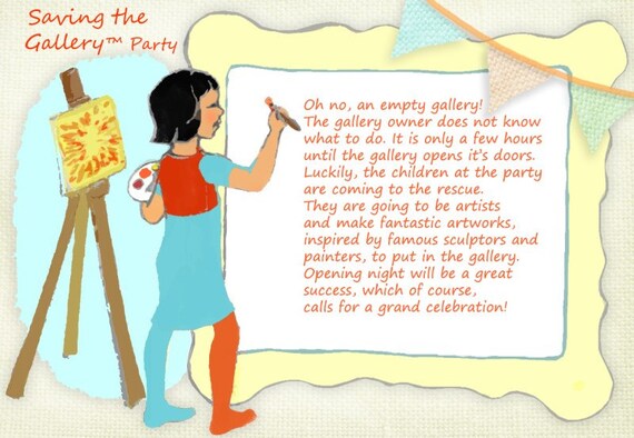 Complete kids birthday party in a booklet: Saving the Gallery Il_570xn