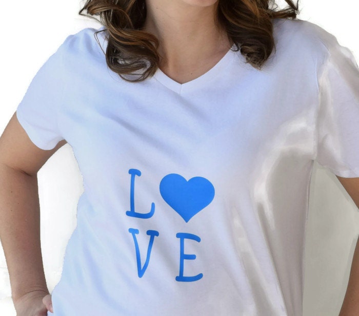 Love shirt made with blue vinyl and a white shirt.  Valentines - classicchoices