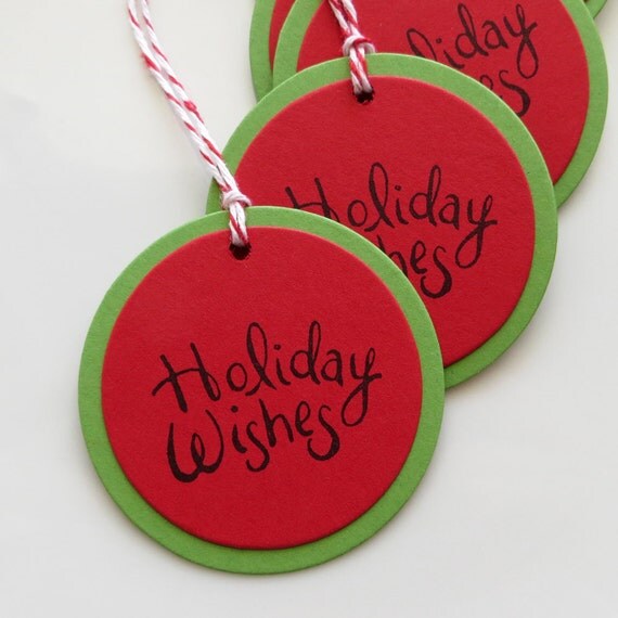 Holiday Wishes Tags - Set of 6 - Custom Colors Available - Christmas Tags Holiday Party Favor Tags Holiday Tags Christmas Party Tags Il_570xn