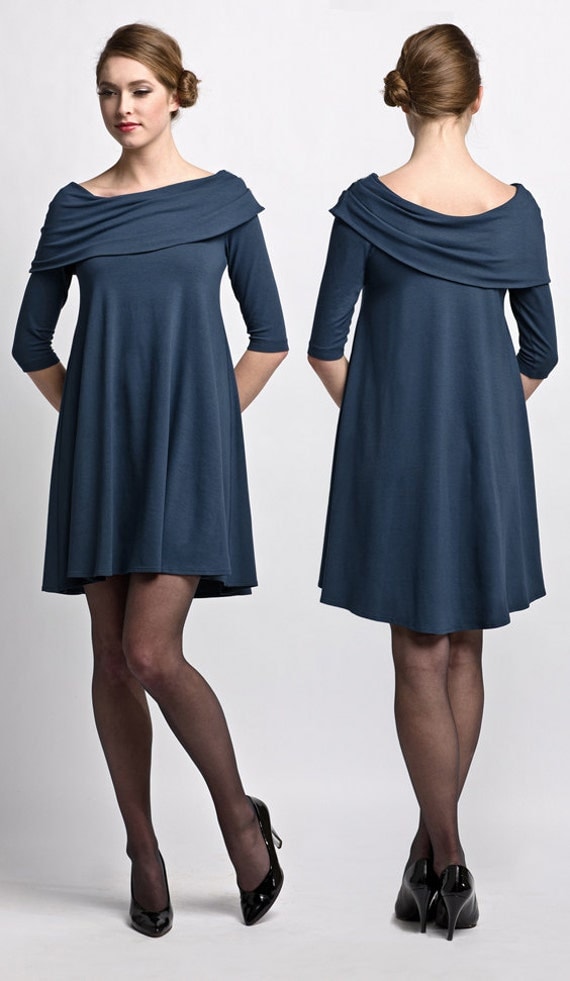 Dress - Romantic Evening or Day Dress - slate blue dress - ALine Dress ...
