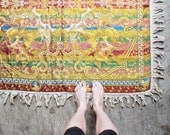 vintage tapestry rug, reversible 4' x 4' - experimentalvintage