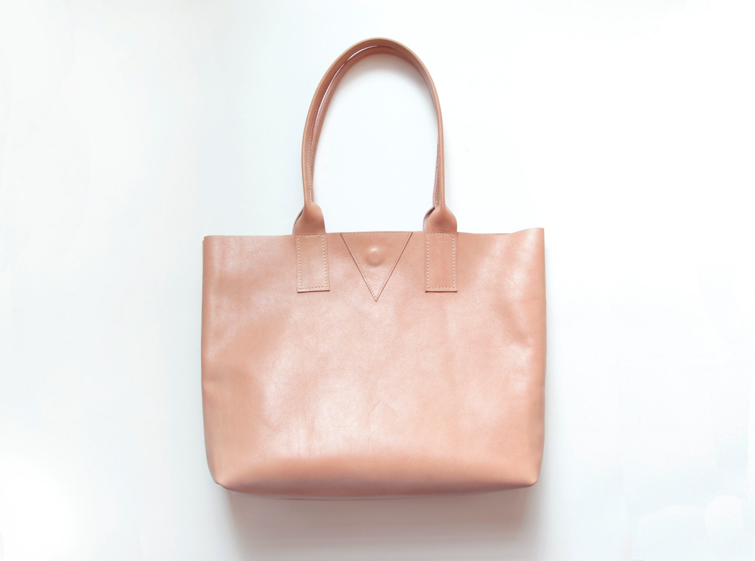 BELLE Leather Tote Cameo Pink. Peach Leather Tote Small