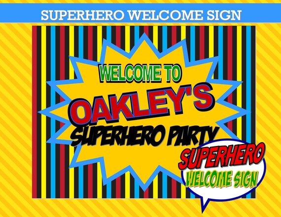 SUPERHERO Welcome Sign or information sign- SUPERHEROES - Batman party- Superman - Wonder Woman - Spiderman - Boy Birthday - Krown Kreations Il_570xn