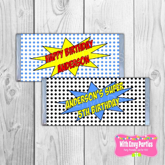 Superhero Candy Bar Wraps, Chocolate Bar Wraps, Superhero Party Favors, PRINTABLE or PRINTED Il_570xn