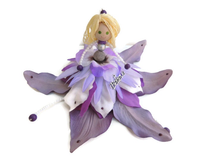 Fairy Ornament, Handmade Doll, Flower Fairy Doll, Orchid Purple Ornament, Girl Room Decor, Girl Birthday, Easter, Gift under 35 - amezarcreations