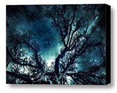 Starry Night Sky on Canvas  - Abstract Large Wall Art in Dark Blue, Teal, Turquoise, Black, and White. - StudioDandK