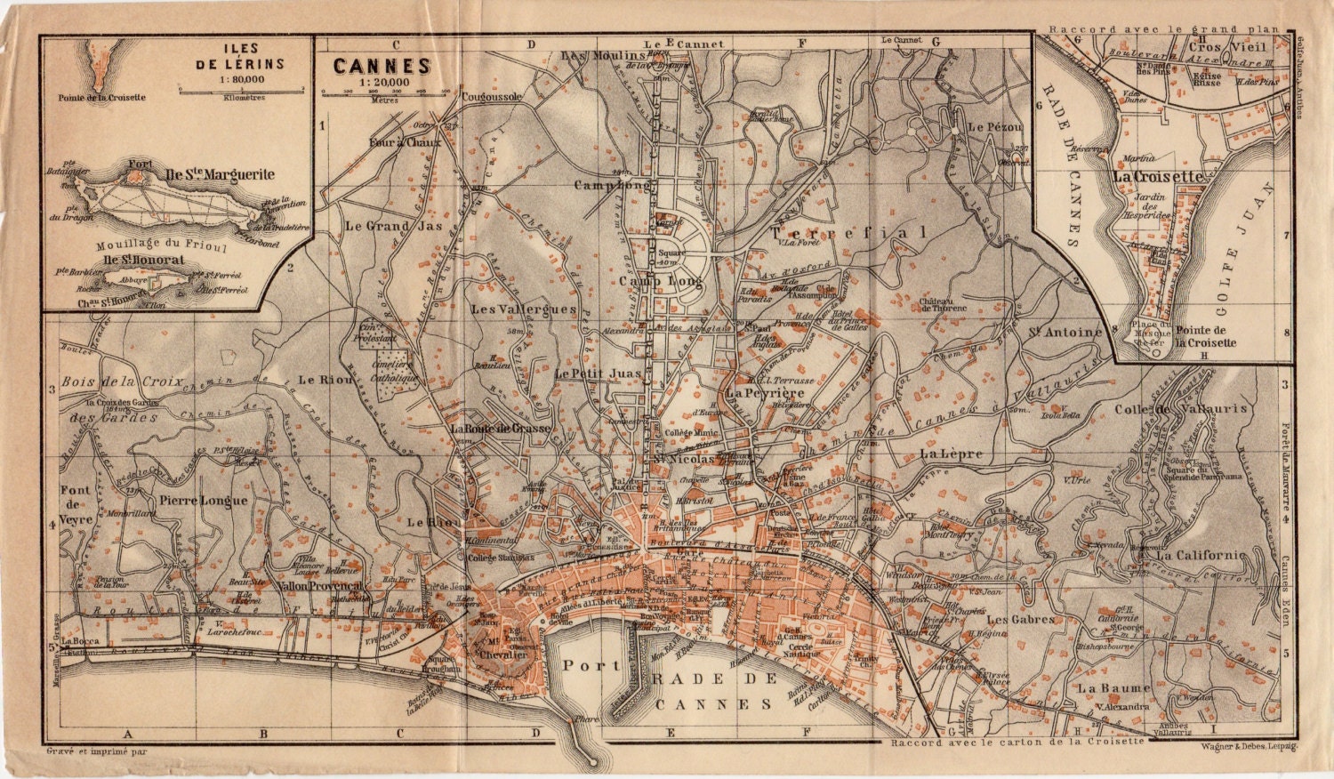1914 Cannes, France, Alpes-Maritimes Department, Cannes City Map, Provence-Alpes-CÃ´te d'Azur Region, Iles de LÃ©rins, La Croisette - Craftissimo