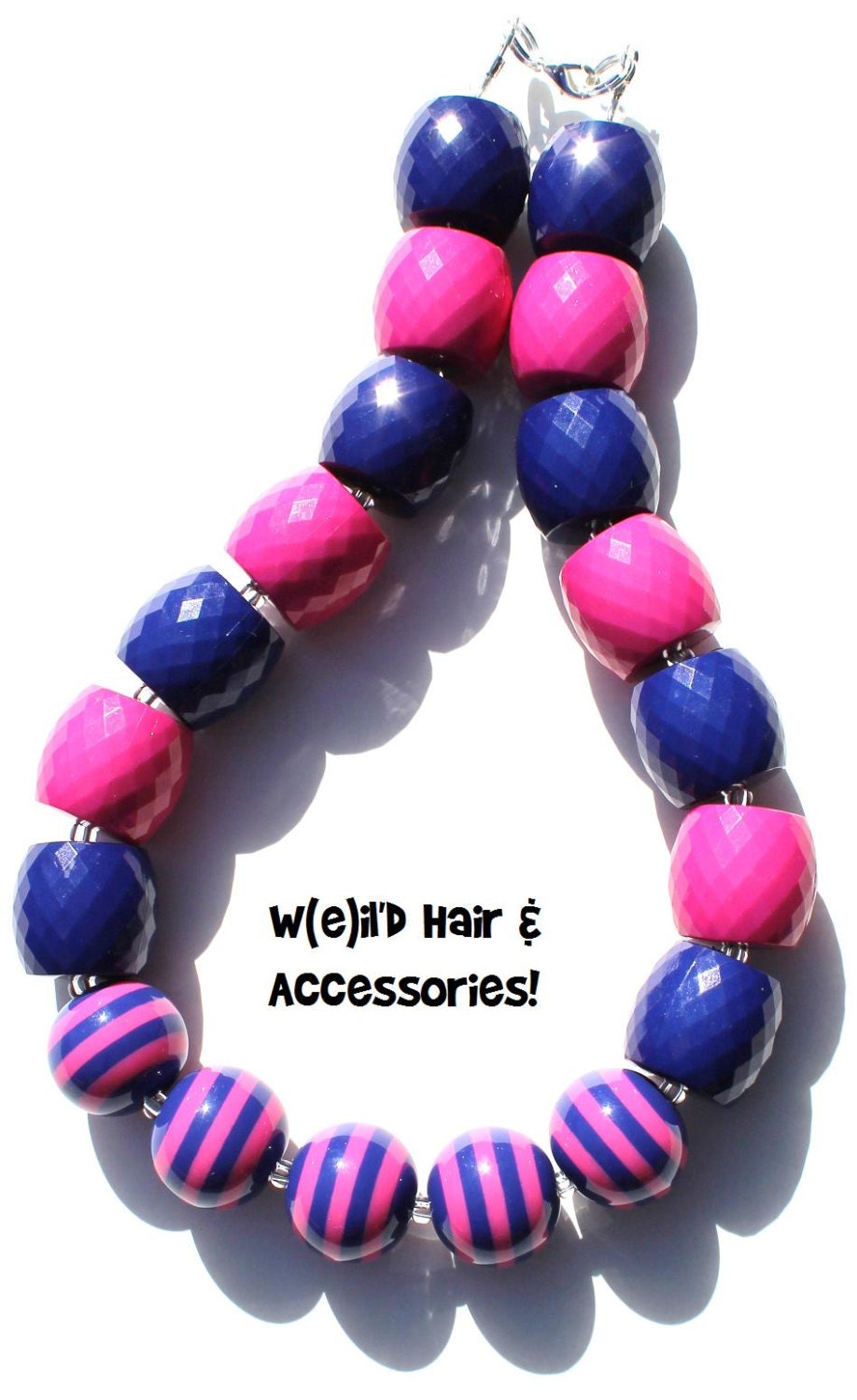Chunky Bubblegum Necklace - Hot Pink and Navy - Trendy - In the Navy - Photo prop - WeildHairAccessories