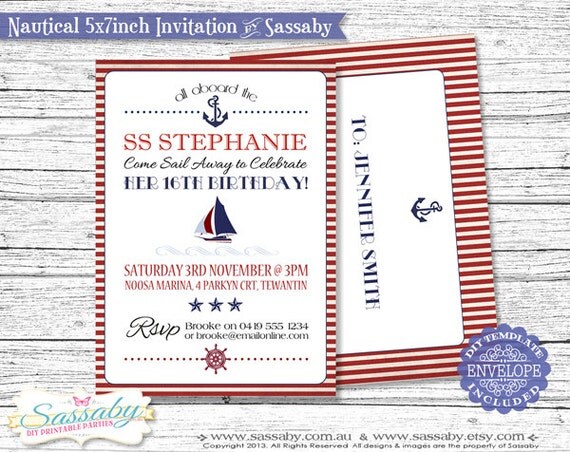 Nautical Invitation - DIY PRINTABLE FILE - Kids or Adults Birthday Party Il_570xn