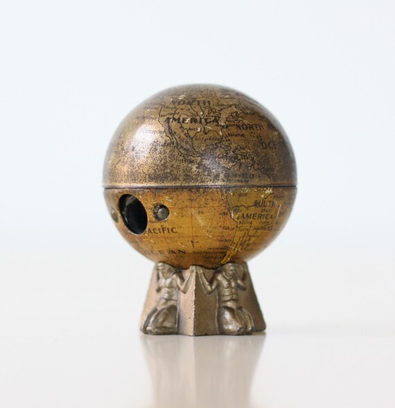 Vintage Globe Pencil Sharpener with Atlas Men
