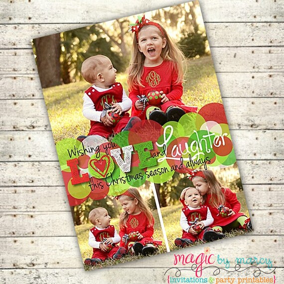 Merry Christmas Monogram Printable Photo Christmas Cards Il_570xn