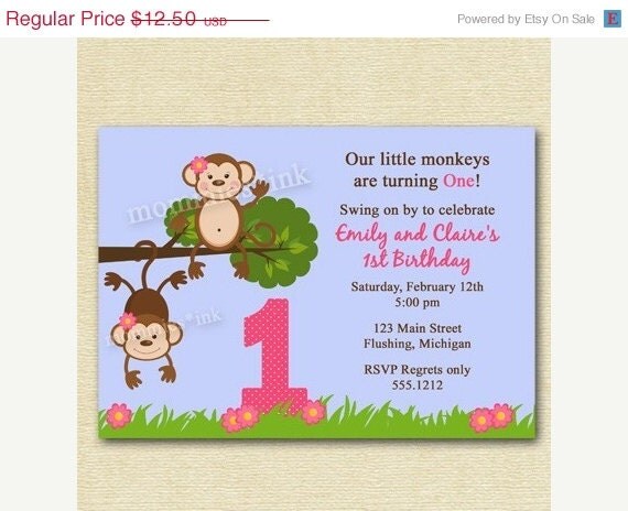 HOLIDAY SALE 10% off Double Trouble - Monkey Business...Twin Birthday Party Invite - PRINTABLE Invitation Design Il_570xn