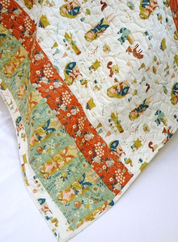 Baby Girl QuiltModern Organic Cotton Crib by NowandThenQuilts