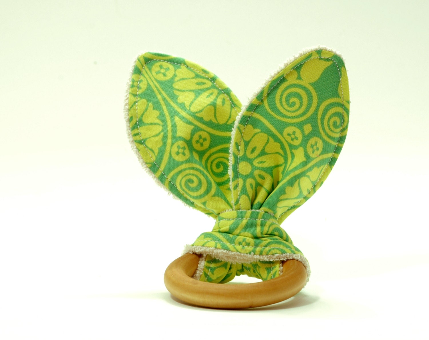 Organic Wood Teether // Grass Green and Yellow Fabric // Gender Neutral // Natural Teething // Organic Amy Butler // Spring Baby - thebirdandelephant Organic Wood Teether // Grass Green and Yellow Fabric // Gender Neutral // Natural Teething // Organic Amy Butler // Spring Baby - thebirdandelephant