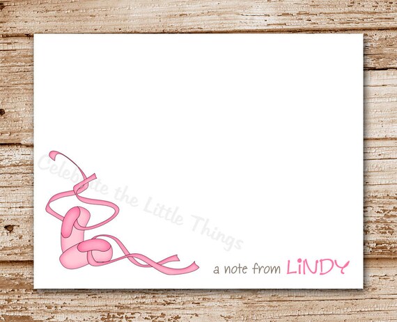 Set of 8 / Ballet Slippers Note Cards / Personalized Stationery / Ballerina / Ballet Shoes Il_570xn