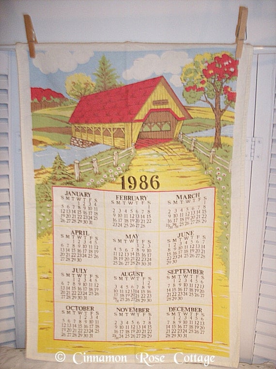 Vintage 1986 Cloth Fabric Calendar Covered By Cinnamonrosecottage