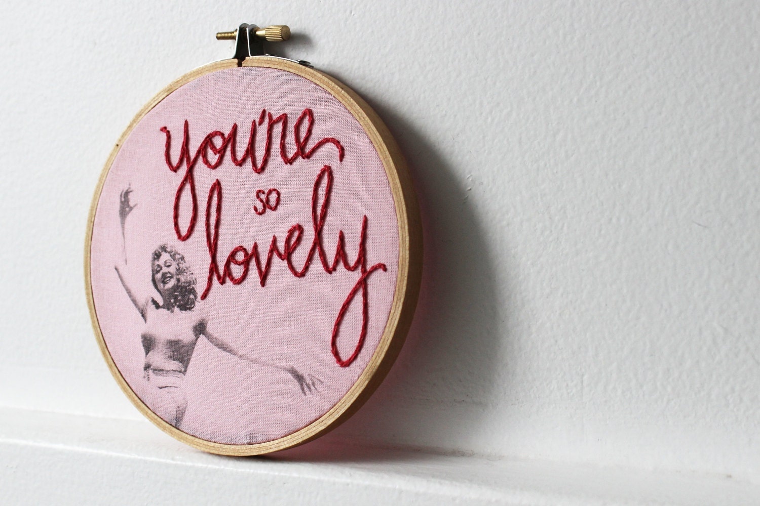 Embroidered Wall Art. "You're so Lovely" Valentine's Day Gift. Vintage Snapshot, Beach babe by merriweathercouncil