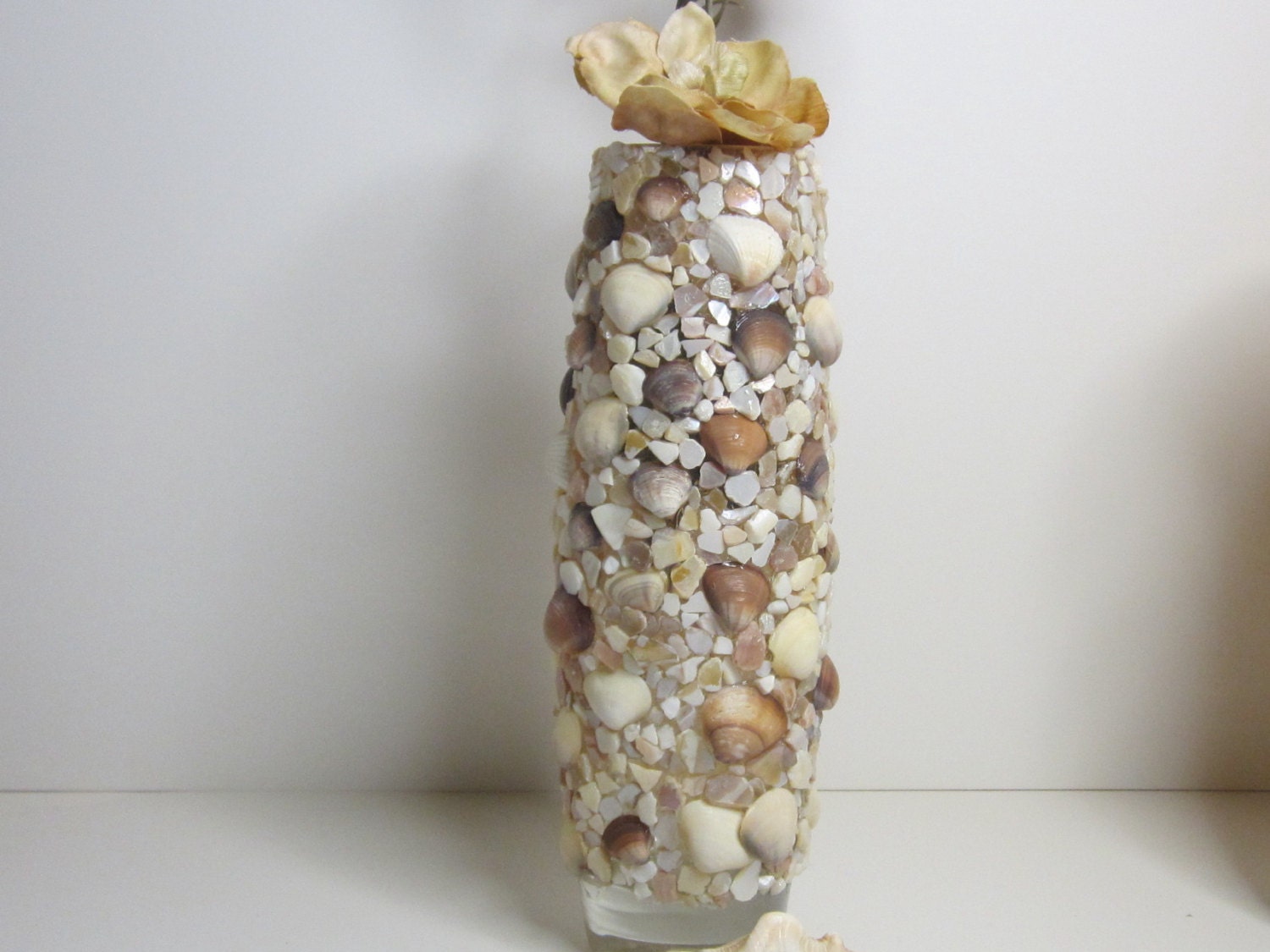 Beach Decor Shell seashells vase FREE SHIPPING by SandysFunky