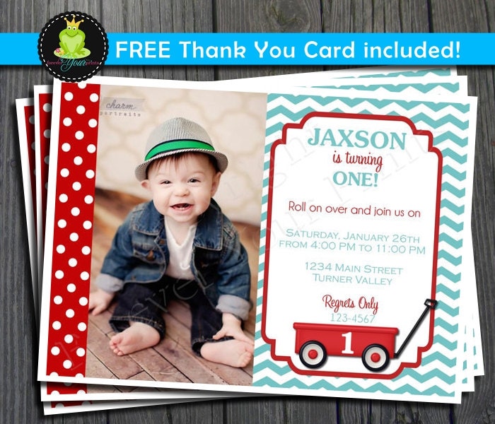 Little Red Wagon Birthday Invitation - FREE Thank You Card included Il_570xn