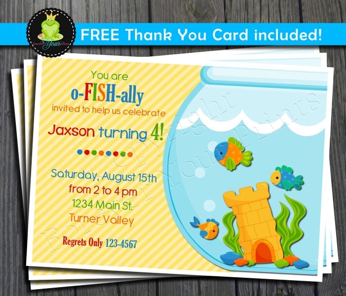Fish Birthday Invitation - FREE Thank You Card included Il_570xn