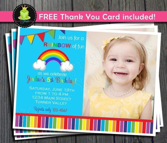 Rainbow Birthday Invitation - FREE Thank You Card included Il_570xn