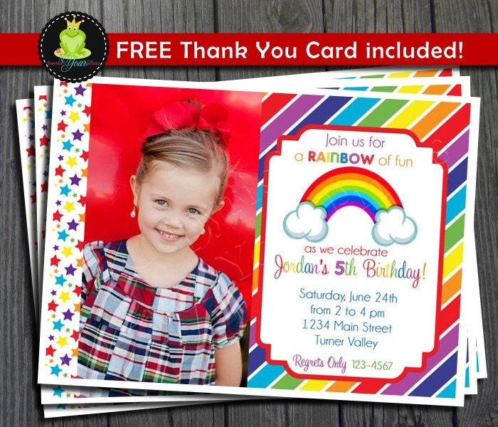 Rainbow Birthday Invitation - FREE Thank You Card included Il_570xn