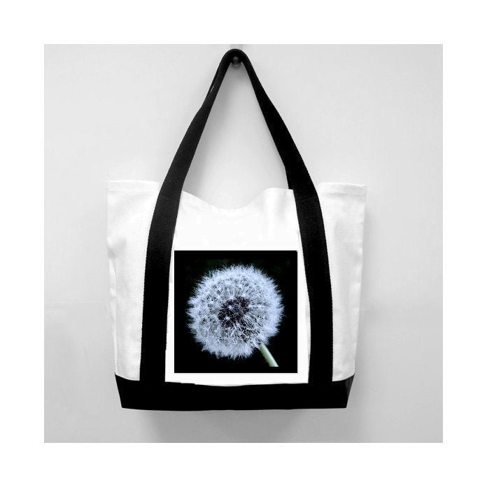 Classic Black  Handle Tote Bag, Dandelion Wish, New Canvas Styling/Original Photography/Loves Paris Studio/ 5 Styles,  FREE SHIPPING USA