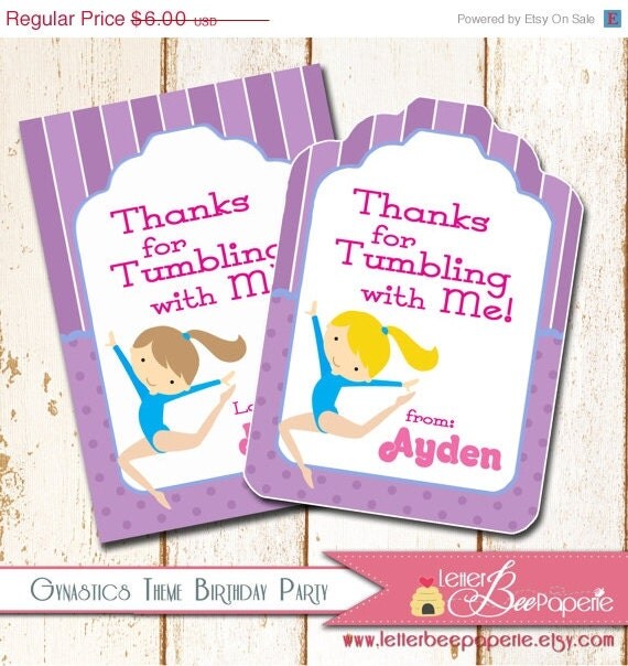 ON SALE Gymnastics Theme Birthday Favor Tags - Printable Digital Party Favors - Choose Your Colors - Tumbling - Girls Birthday Parties - Gy Il_570xn
