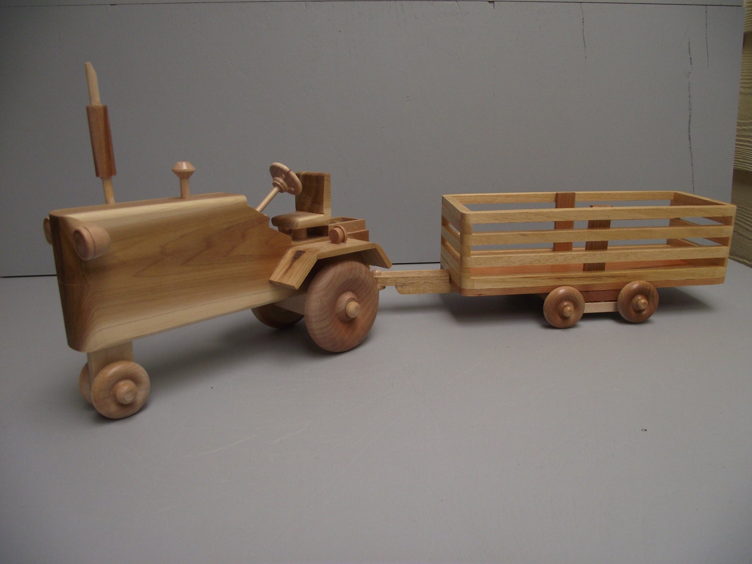 Wooden Toy Tractor With Farm Trailer A By Aroswoodcrafts On Etsy