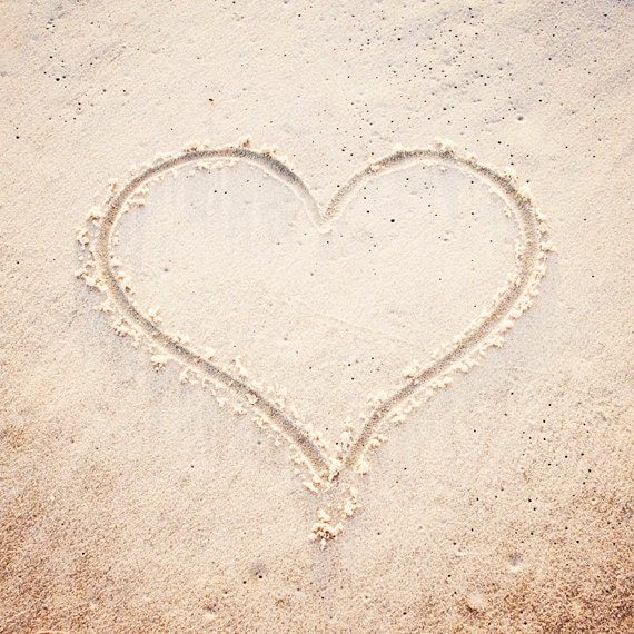 Love Photography - heart beach sand photo neutral print beige cream light seashore wall art pale shore - 8x8 Photograph, "Heart in the Sand - CarolynCochrane