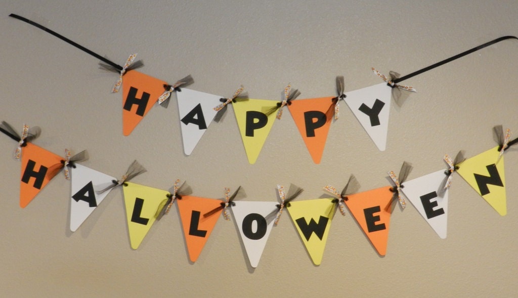 HAPPY HALLOWEEN Banner Candy Corn Banner Il_570xn