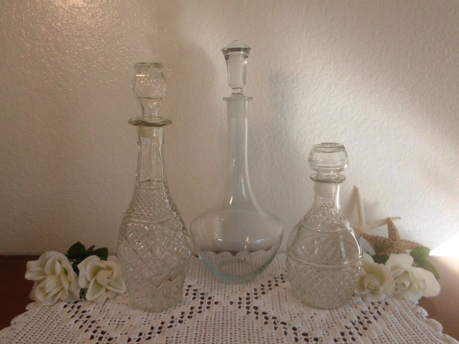 Vintage Decanter Set Clear Glass Liquor Bottle by ElegantSeashore