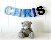 Personalized felt name banner - name garland - You pick your colours - ombre blue - custom made wall art - Nursery decor - LullabyMobiles