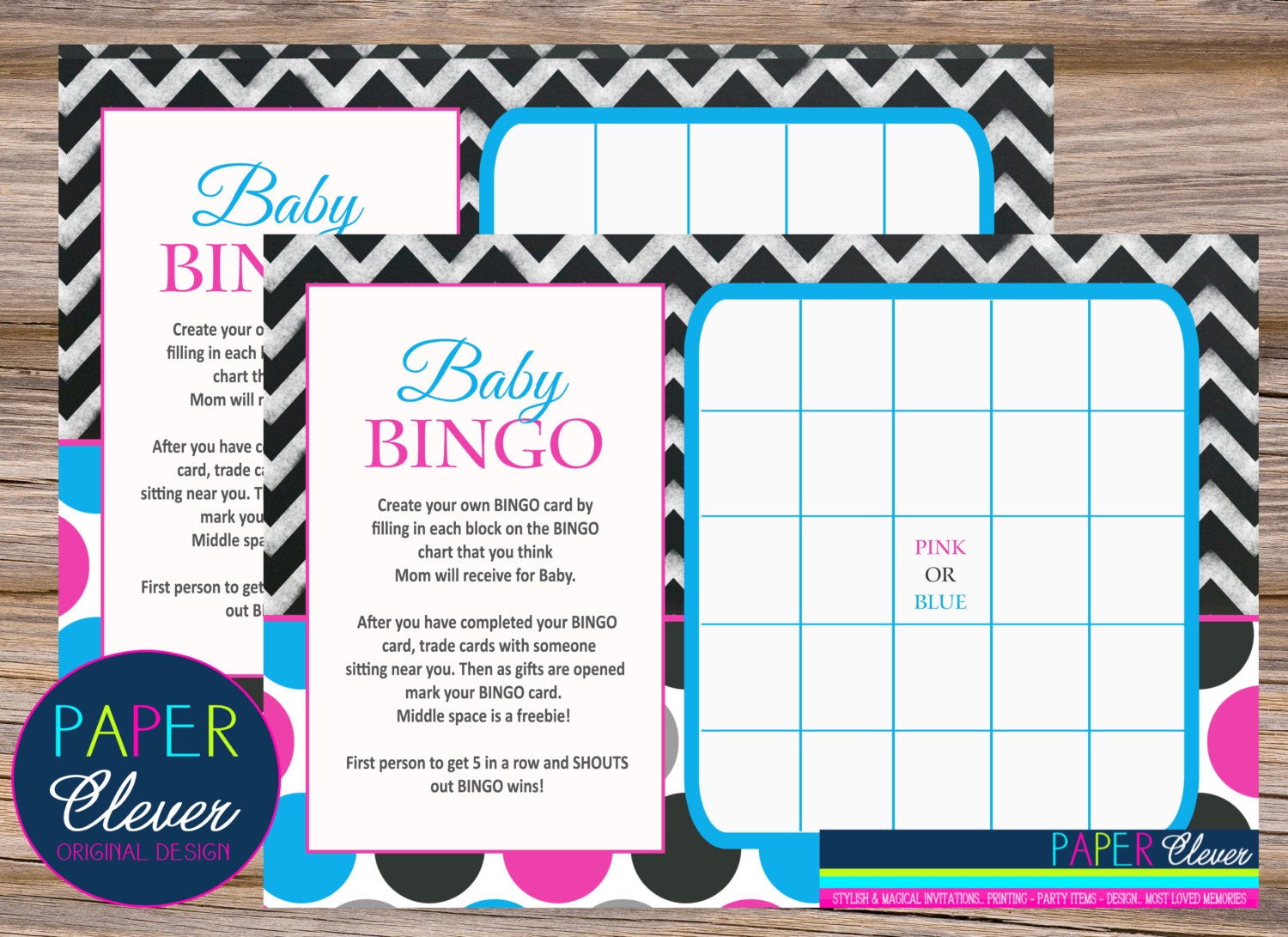Chalkboard baby shower bingo - pink & blue - instant download #1208765 Il_570xn
