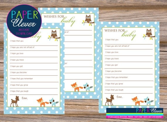 Well Wishes for Baby Woodland, Blue - INSTANT DOWNLOAD, printable #35460 Il_570xn