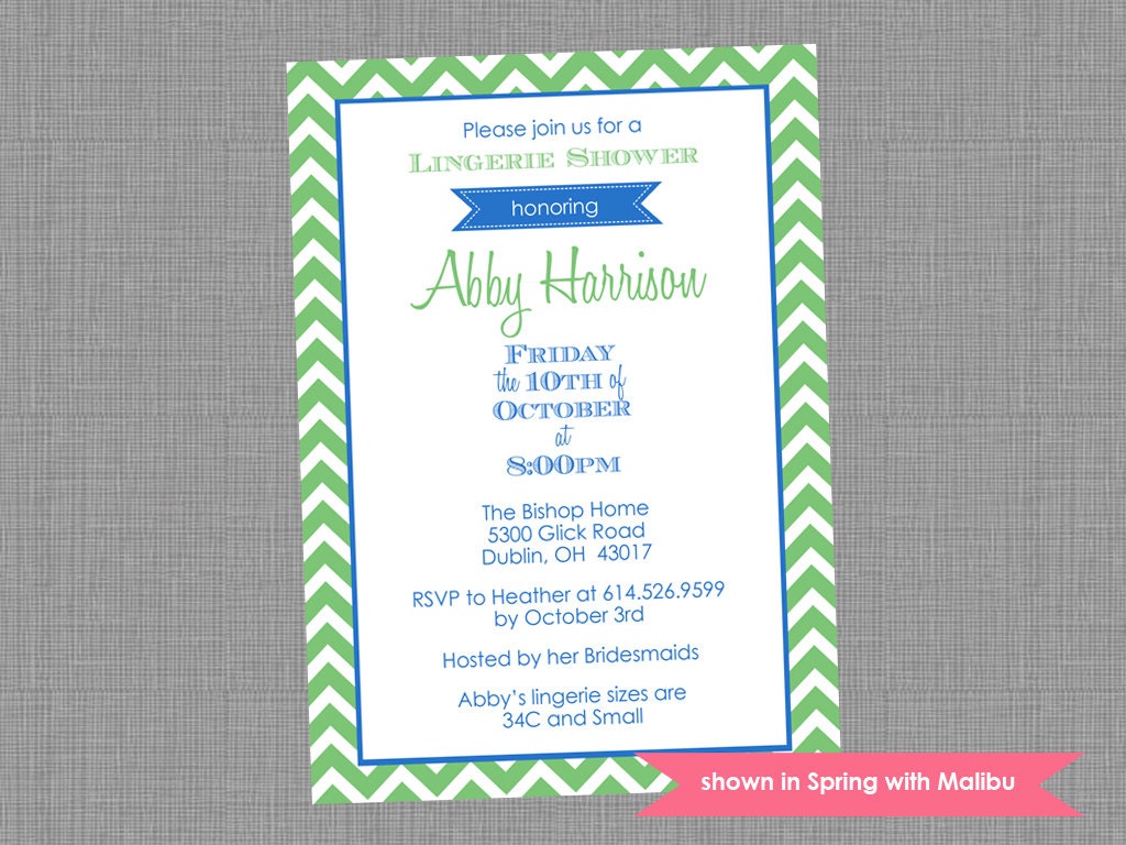 Lingerie Shower Invite - Printable Shower Themed Chevron Invitation - Colors and Text Customizable Il_570xn
