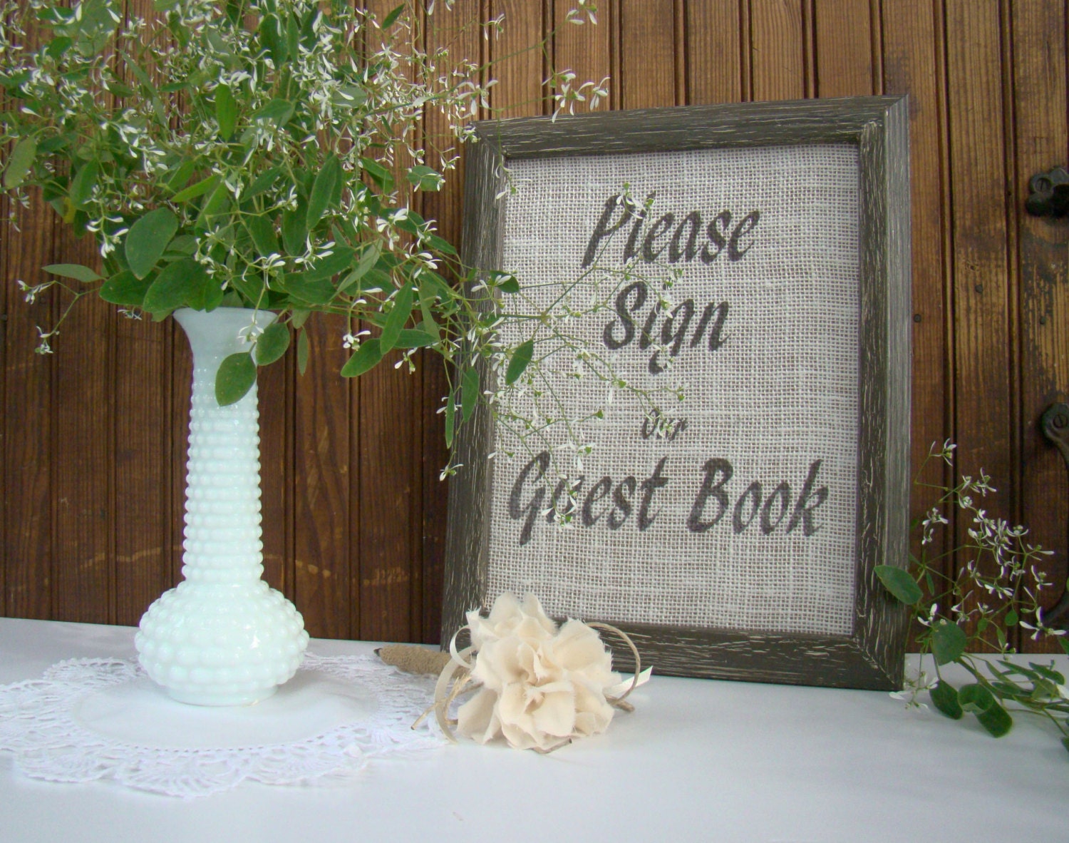 Items similar to Wedding Guest Book Set, Guest Book Table Decor, Burlap