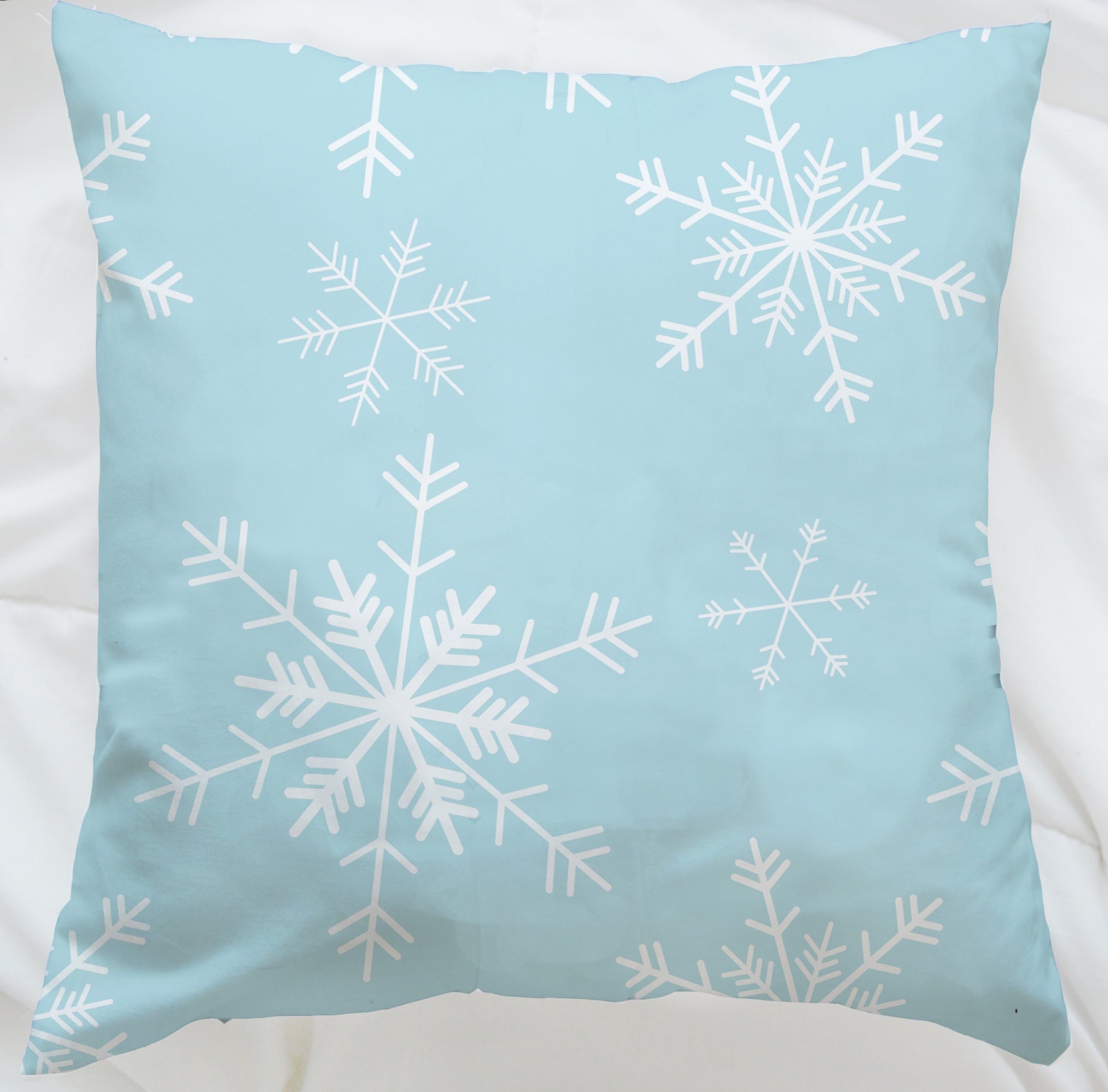 16x16 Snowflakes Holiday Winter Cotton Pillow. Snow, Blue, Christmas, Festive, Snowing, White Christmas, Blizzard, Falling Snow, Wintery - UrbanWorksTextiles