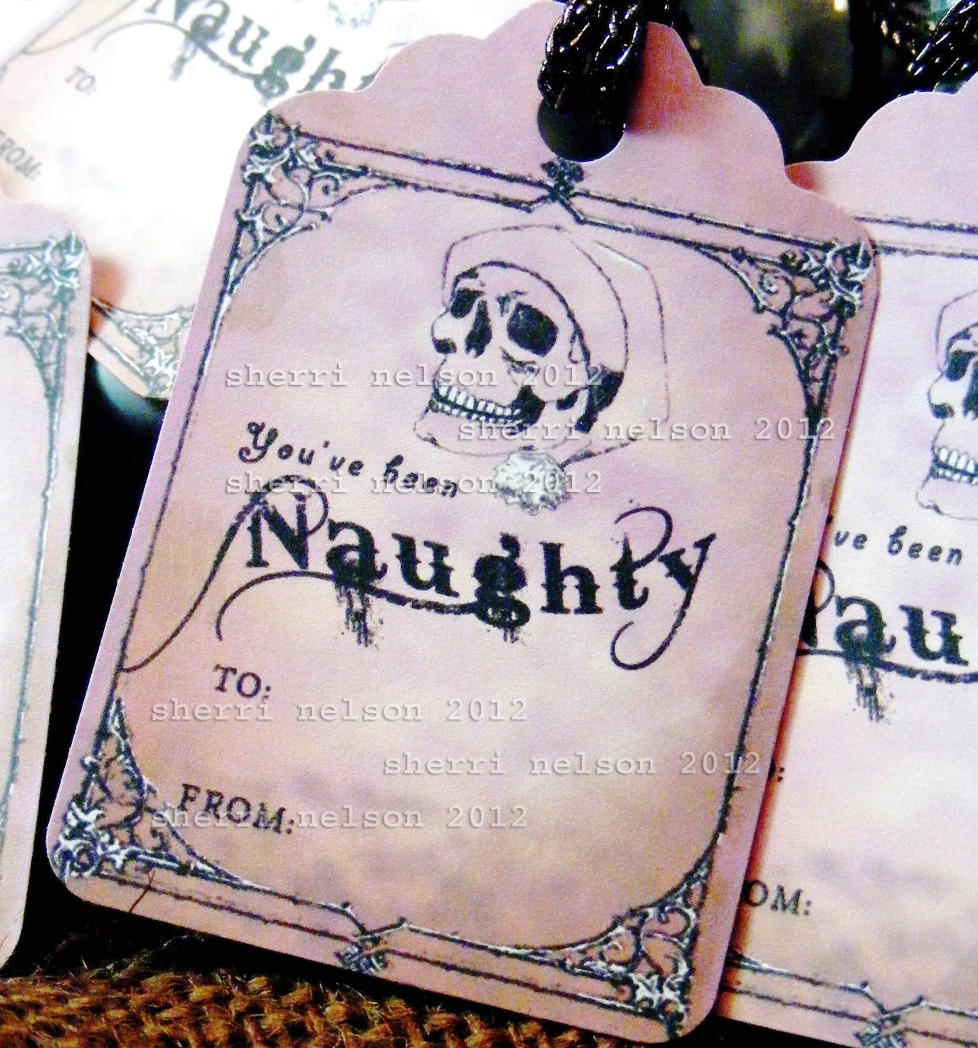 Gothic Christmas gift tags Naughty PDF. Purple Skull Santa. You've Been Naughty instant download Gothic Christmas wrap - BonesNelson