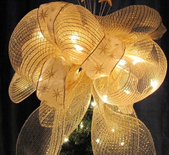 SALE Gold and Ivory Tree Top Bow Lighted by Christmastreetops