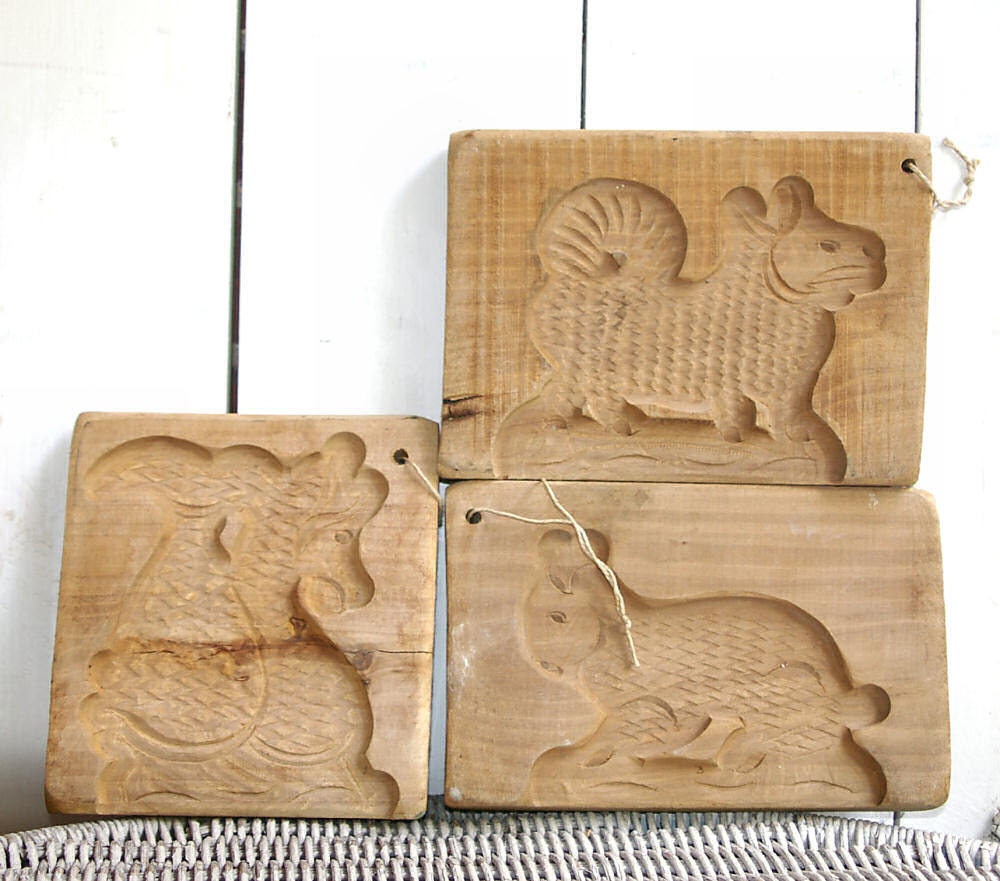 3 Antique PA Dutch Hand Carved Wood Butter Mold Wooden Butter Mold Woodland Animal Antique Butter Mold Butter Mould Farm Kitchen Decor - KickassStyle